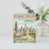 Vintage Style Chicago Travel Postcard Briefkaart (Staand voorkant)