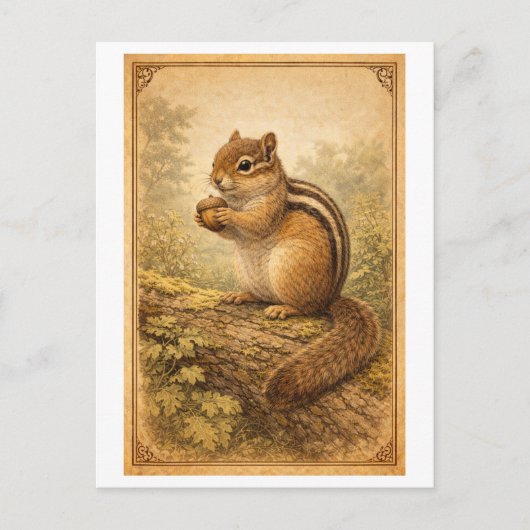 Vintage-Style Chipmunk Illustration Briefkaart (Voorkant)