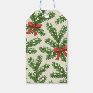 Vintage style Christmas fir branch and red ribbon Cadeaulabel