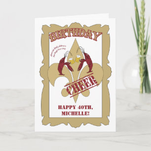 Vintage Style Crawfish Fleur de Lis Birthday White Kaart