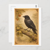 Vintage-Style Crow Illustration Briefkaart (Voorkant / Achterkant)