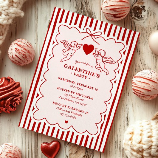 Vintage Style Cupid Doodles Galentine's Day Party Kaart