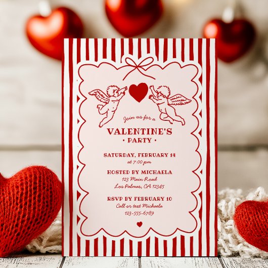 Vintage Style Cupid Doodles Valentine's Day Party Kaart