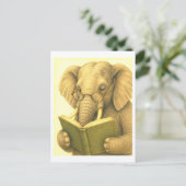 Vintage-Style Elephant Reading Briefkaart (Staand voorkant)
