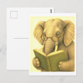 Vintage-Style Elephant Reading Briefkaart (Voorkant / Achterkant)