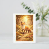 Vintage-Style Fox in Forest Illustration Briefkaart (Staand voorkant)