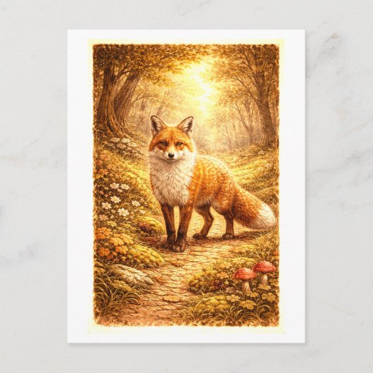 Vintage-Style Fox in Forest Illustration Briefkaart (Voorkant)