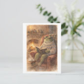 Vintage-Style Frog Reading by the Fireside Briefkaart (Staand voorkant)