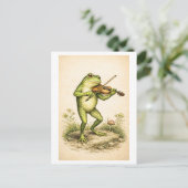 Vintage-Style Frog with Violin Illustration Briefkaart (Staand voorkant)