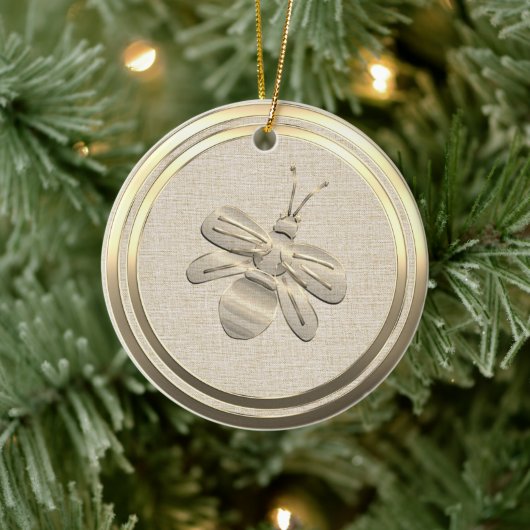 Vintage Style Gold Christmas Bee Ceramic Ornament (Boom)