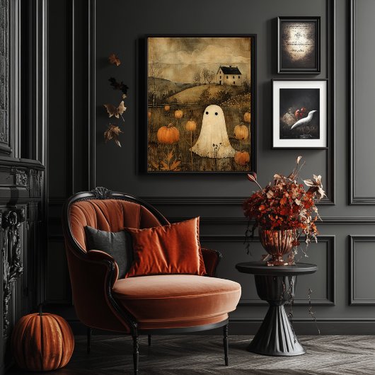 Vintage Style Halloween Ghost Farmhouse Vibe  Poster