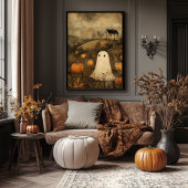 Vintage Style Halloween Ghost Farmhouse Vibe  Poster