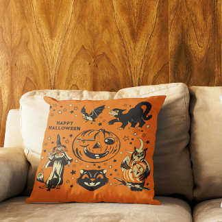Vintage Style Halloween Graphics Orange and Black Kussen