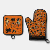 Vintage Style Halloween Graphics Personalized Ovenwant & Pannenlap Set (Voorkant)