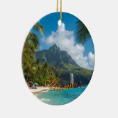 Vintage Style Hawaiian Blue Sea Palms Sky Travel Keramisch Ornament (Rechts)