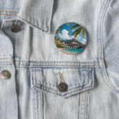 Vintage Style Hawaiian Blue Sea Palms Sky Travel Ronde Button 5,7 Cm (In situ)