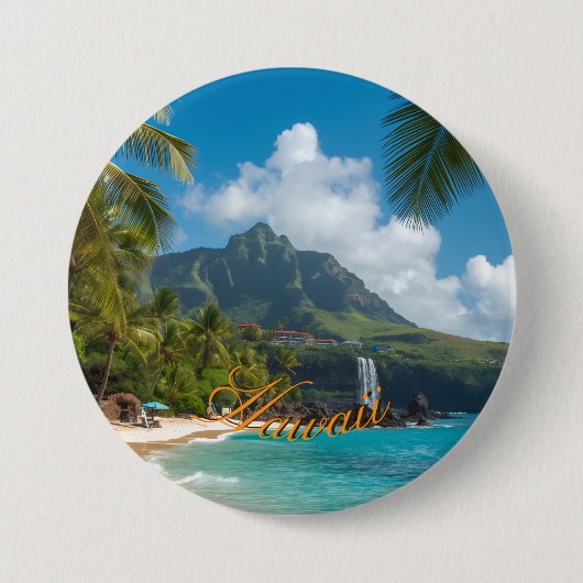 Vintage Style Hawaiian Blue Sea Palms Sky Travel Ronde Button 7,6 Cm (Voorkant)