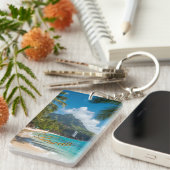 Vintage Style Hawaiian Blue Sea Palms Sky Travel Sleutelhanger (Voorkant Rechts)