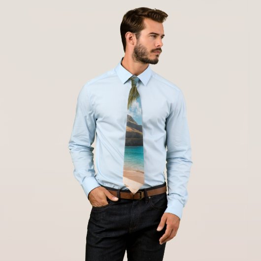 Vintage Style Hawaiian Blue Sea Palms Sky Travel Stropdas (In situ)