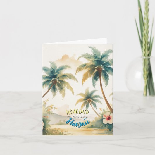 Vintage Style Hawaiian Seascape Palms Travel Art Kaart (Voorkant)