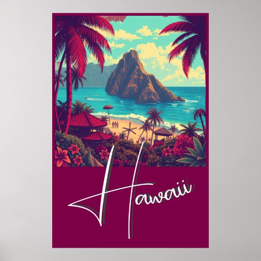 Vintage Style Hawaiian Travel Honolulu Mid-Pacific Poster (Voorkant)