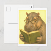 Vintage-Style Hippo Reading Briefkaart (Voorkant / Achterkant)