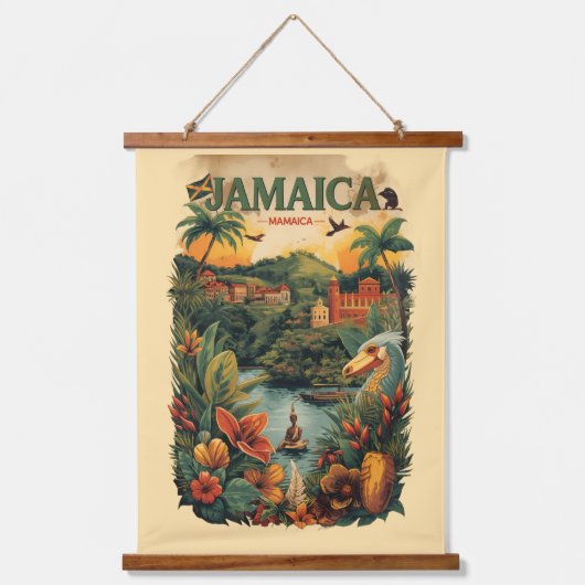 Vintage Style Jamaica Travel Illustration Hangend Wandkleed (Voorkant)