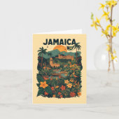 Vintage Style Jamaica Travel Illustration Kaart (Gele Bloem)