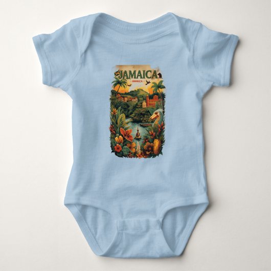 Vintage Style Jamaica Travel Illustration Romper (Voorkant)