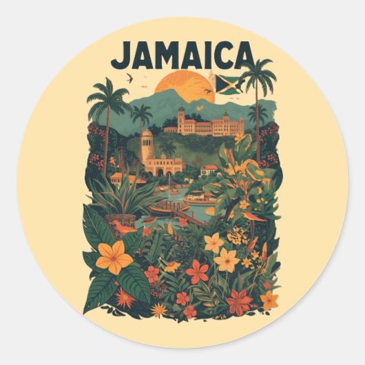 Vintage Style Jamaica Travel Illustration Ronde Sticker (Voorkant)