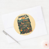 Vintage Style Jamaica Travel Illustration Ronde Sticker (Envelop)