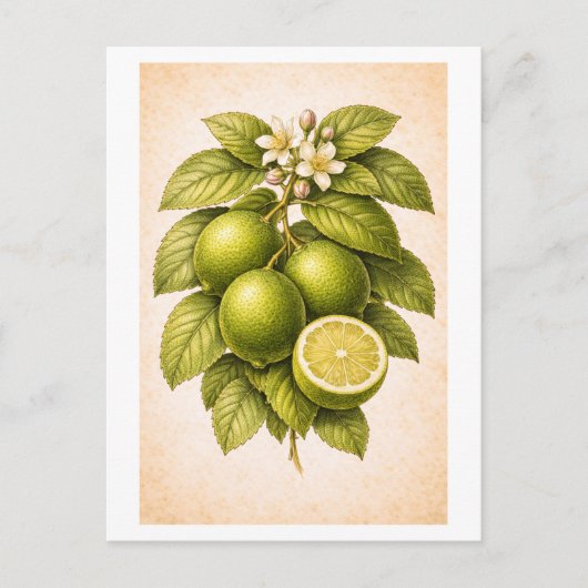 Vintage-Style Key Lime Botanical Illustration Briefkaart (Voorkant)