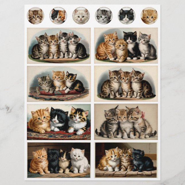 Vintage Style Kittens Ephemera Fussy Cuts (Voorkant)