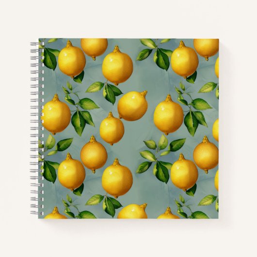 Vintage Style Lemons Pattern Wallpaper Art Notitieboek (Voorkant)