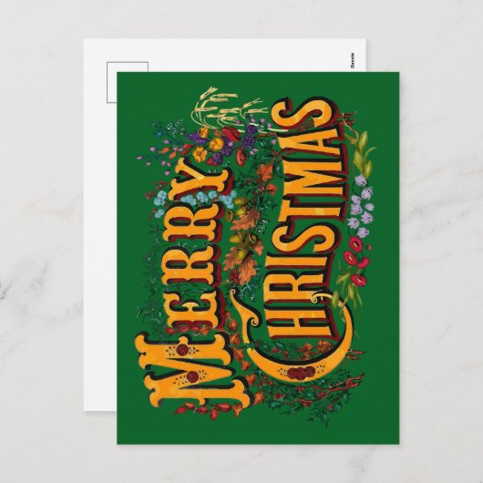 Vintage Style Merry Christmas Holiday Greeting  Feestdagenkaart (Voorkant / Achterkant)