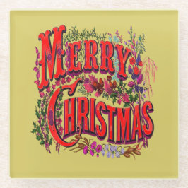 Vintage Style Merry Christmas Holiday Greeting  Glazen Onderzetter
