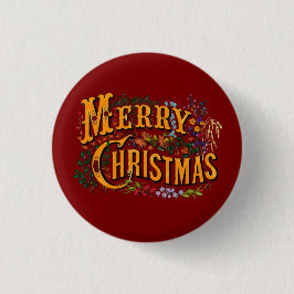 Vintage Style Merry Christmas Holiday Greeting  Ronde Button 3,2 Cm