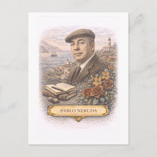 Vintage-Style Pablo Neruda Schrijver Postkaart (Voorkant)