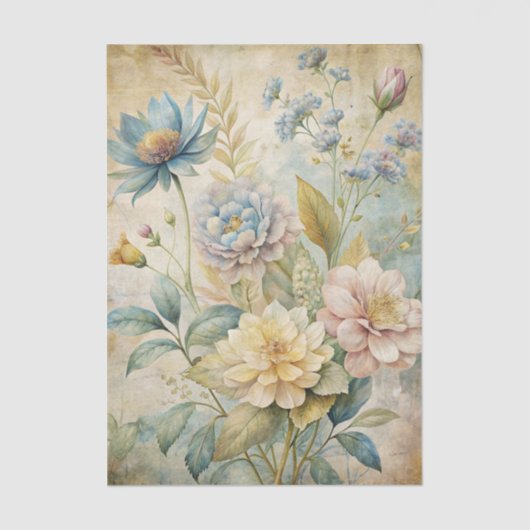 Vintage Style Pastel Botanical Flowers Background Tissuepapier (Voorkant)