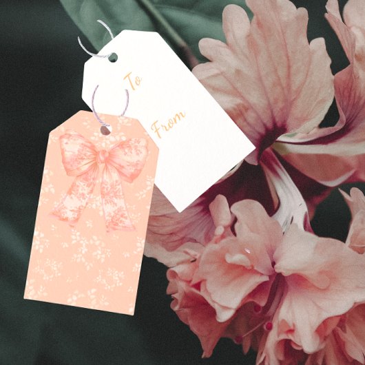 Vintage Style Peach Bows Personalized Gift Tag Cadeaulabel