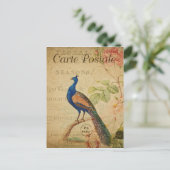 Vintage Style Peacock French Card Postale Briefkaart (Staand voorkant)