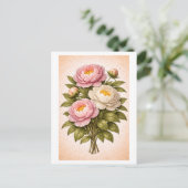 Vintage-Style Peony Botanical Illustration Briefkaart (Staand voorkant)