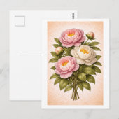Vintage-Style Peony Botanical Illustration Briefkaart (Voorkant / Achterkant)