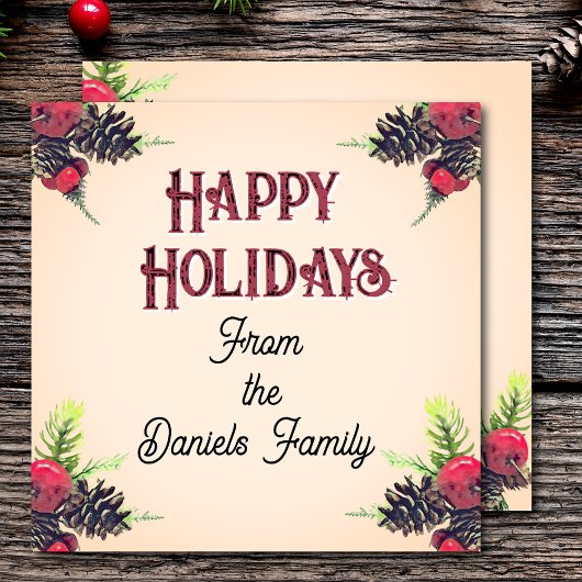 Vintage Style Pine Cone & Berries Christmas   Feestdagenkaart