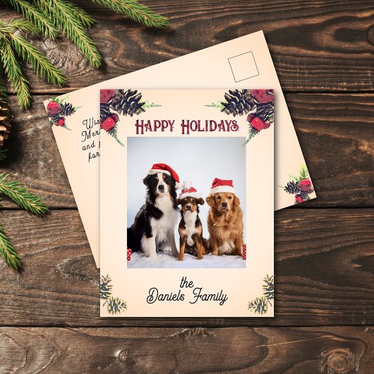 Vintage Style Pine Cone & Berries Christmas Photo Briefkaart