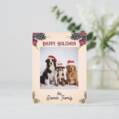 Vintage Style Pine Cone & Berries Christmas Photo Briefkaart (Staand voorkant)
