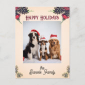 Vintage Style Pine Cone & Berries Christmas Photo Briefkaart (Voorkant)