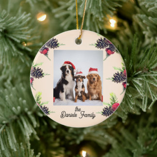 Vintage Style Pine Cone & Berries Christmas Photo Keramisch Ornament