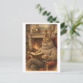 Vintage-Style Rabbit Reading a Book Briefkaart (Staand voorkant)
