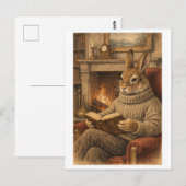 Vintage-Style Rabbit Reading a Book Briefkaart (Voorkant / Achterkant)